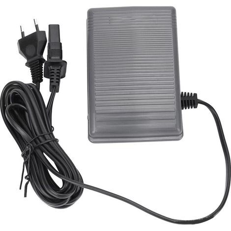 1 interrupteur au pied, commande marche/arrêt mains libres, câble noir, coque grise rainurée, prise européenne, pour machines à coudre et outils électroportatifs (1/5)