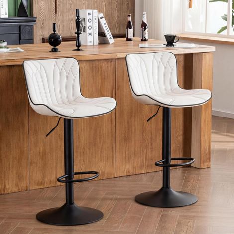 Barhocker 2er Set, drehbar & höhenverstellbar, Kunstleder, Weiß (1/5)