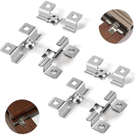 100 Clips WPC en acier inoxydable Clips de fixation pour terrasse 8mm Clips de fixation pour terrasse en composite Fixation invisible Plage de serrage 8 mm, Argent