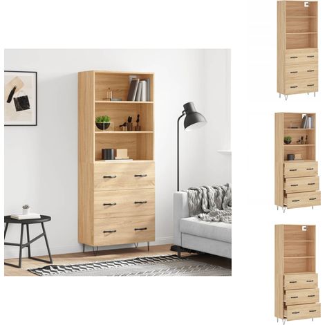 Sideboards - Living Highboard Sonoma-Eiche 69,5x34x180 cm Holzwerkstoff (1/5)