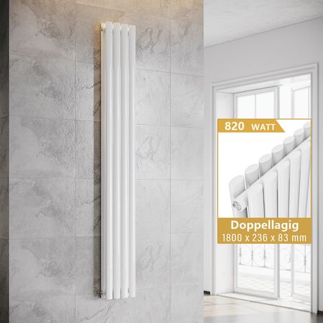 ELEGANT Paneelheizkorper Weiß Röhren Heizkörper Vertikal 1800x236mm Doppellagig