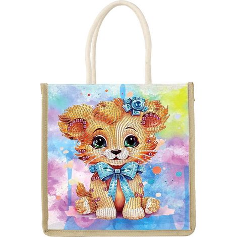 Diamond Painting Einkaufstasche mit Hundemotiv, 26x26cm, Stofftasche zum Selbermachen
