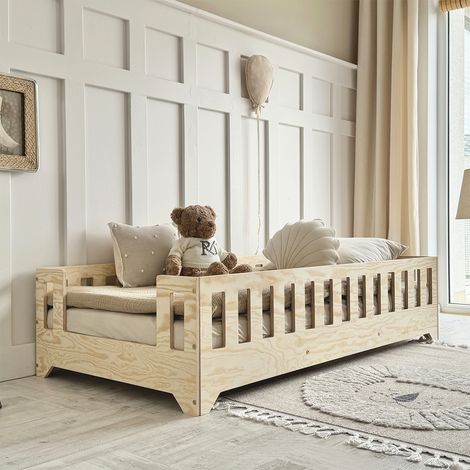 Letto a terra 80x160 ingresso laterale rete a doghe inclusa Clarisse Legno