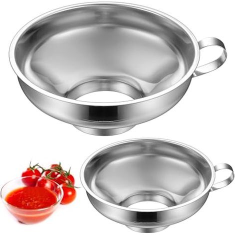 Set of 2 Stainless Steel Funnels, for Jams and Preserves, Large and Small Openings, Kitchen Jars and Bottles - (1/5)