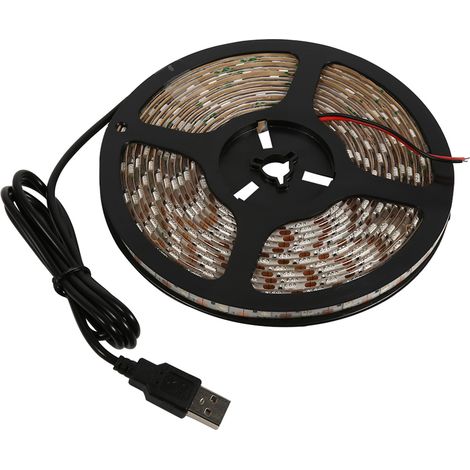 Bande LED 5050 étanche, 5 m, alimentation USB 5 V, pour décoration, rétroéclairage TV (blanc chaud) (1/5)