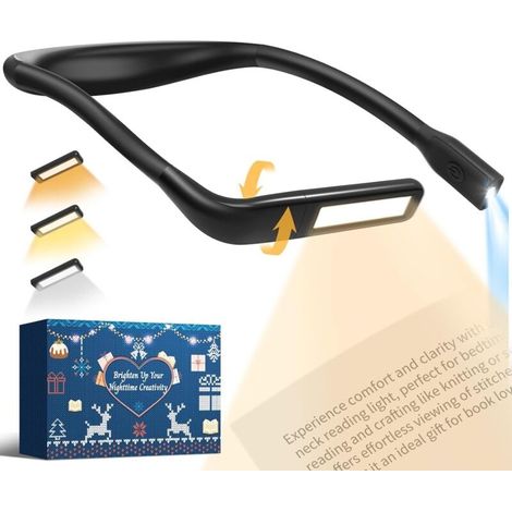 Leselampe für den Nacken – Wiederaufladbare Bettleselampe, flexible LED-Nackenleuchte in 3 Farben für Bücher, Stricken, Nähen, Camping, Reparaturen, Geschenk für Frauen, Männer und jugendliche Leser