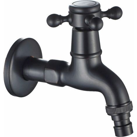 Washing Machine Faucet with G1/2 Sink Spout - Antique Cross Handle Mop Tap for Garden Sink(Black) (1/4)