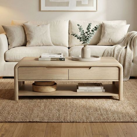Table basse 2 tiroirs 115x65x40cm en bois de manguier naturel - BOHO (1/5)