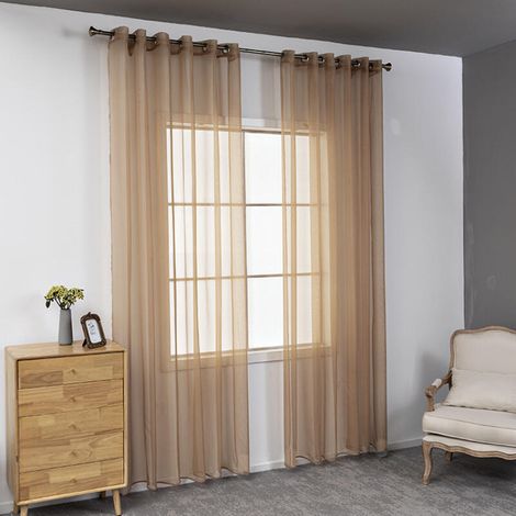 Dos cortinas semitransparentes perforadas, ligeras y transpirables, ideales para decorar dormitorios, salones, etc., de 140 x 230 cm, color marrón café. (1/5)