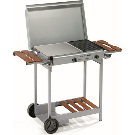 Barbecue double plaque de cuisson en acier inoxydable / fonte vitrifiée au gaz LPG, fabriqué en Italie (1/2)