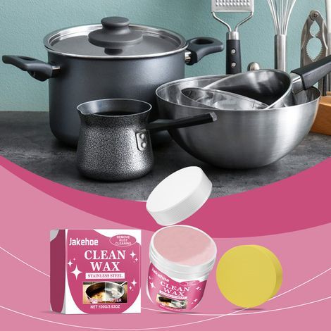 Pâte nettoyante multi-usages pour acier inoxydable, idéale pour nettoyer et polir les traces de brûlure sur le fond des casseroles - 100 g + éponge -- (1/5)