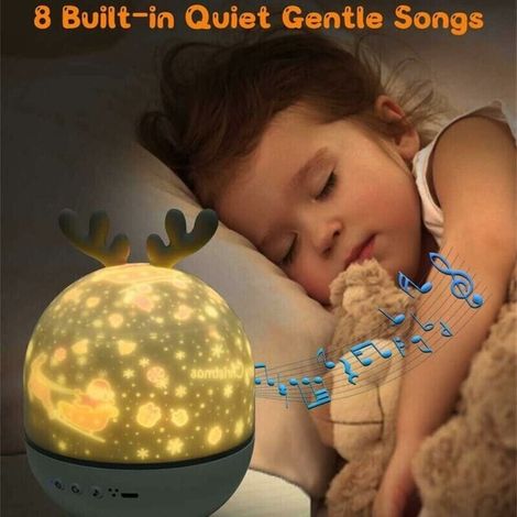 Bébé Veilleuse Projecteur, LED Enfant Veilleuse Lampe Musicale et Lumineuse 360°Rotation avec 8 Musique 6 Films Thème, Lampe de Projecteur Étoiles à Télécommande USB Lampes de Chevet Lampes d'ambiance (1/4)
