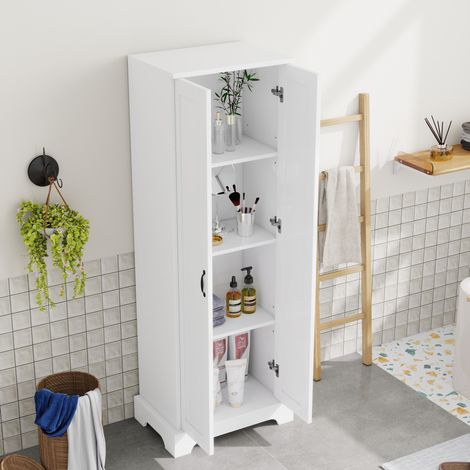 Armario de baño con 2 puertas, 4 estantes ajustables y cierre suave, en MDF, 56×40×170 cm, blanco (1/5)