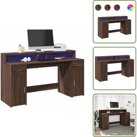 LED-Schreibtisch Braun Eichen-Optik 160x55x91 Holzwerkstoff - Schreibtisch - Schreibtische - Bürotisch - Arbeitstisch (1/5)