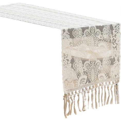 Nappe élégante en dentelle brodée vintage, chemin de table idéal pour réception de mariage et décoration intérieure (style français). (1/5)