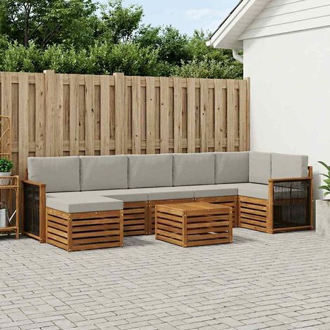 vidaXL Outdoor-Sofagarnitur mit Kissen 7 pcs Natürlich und Hellgrau (1/5)