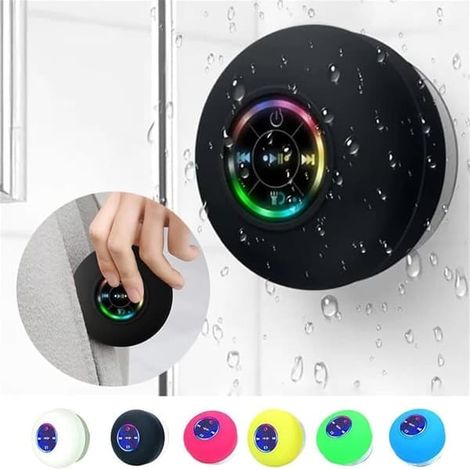 Ecleanfy - Enceinte sans fil portable avec ventouse, mini enceinte Bluetooth étanche avec LED RGB blanche (1/5)