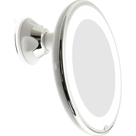 Miroir de maquillage grossissant x10 avec éclairage LED, ventouse à verrouillage puissant, lumière diffuse et bras articulé rotatif à 360°, miroir de salle de bain portable sans fil pour la maison et (1/5)