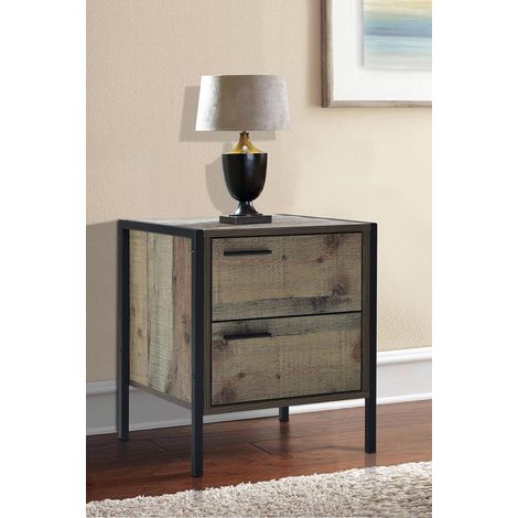 2 Drawer Bedside Table Rustic Oak Finish Compact Storage Unit Oak Effect Drawer (1/5)