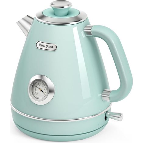 Bouilloire Électrique Rétro Inox, 2200 W, 1,7 L, Vert Menthe Avec Thermomètre, Acier Inoxydable, Sans Plastique, Sans Fil, Arrêt Automatique, Sans BPA, Ébullition Rapide, Vintage Design (1/5)