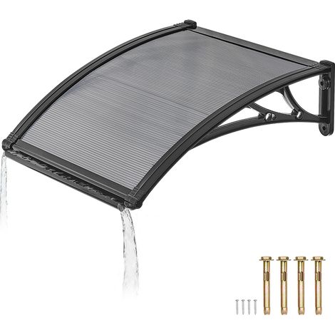 Mophorn Toldo para puerta de entrada, 61 x 61 cm, ideal para exteriores, con sistema de drenaje y soporte de ABS. Ofrece protección contra lluvia, policarbonato, perfecto para porches, gris ahumado (1/5)
