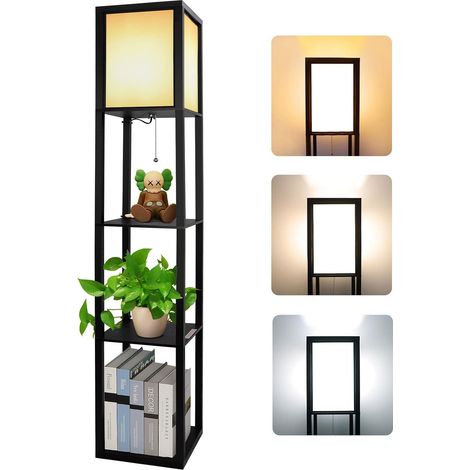 Lampadaire en Bois Réglable, Lampe de Plancher Moderne 1.6M, Lampe Étagère avec Douille E27 (Ampoule 3000K-5000K Incluse), Lumière Décoration pour Chambre Salon Bureau Café Hôtel (1/5)