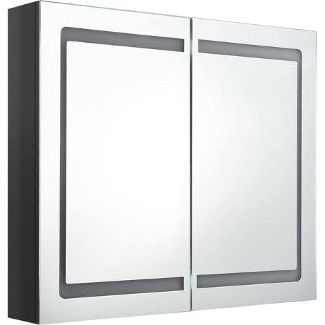 Armoire de salle de bain à miroir LED, Meuble de Rangement, Placard de Rangement Toilettes noir brillant 80x12x68 cm MJU97370 (1/5)