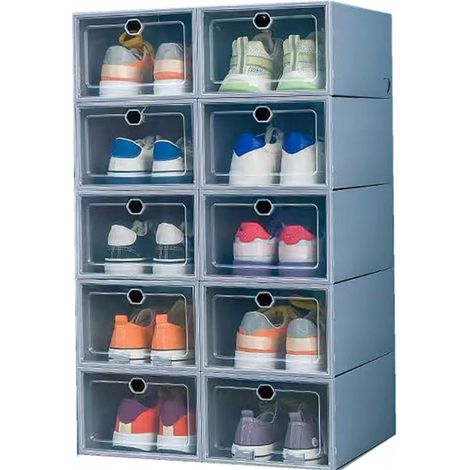 10 x Schuhaufbewahrungsbox mit Klappe, grau (1/2)
