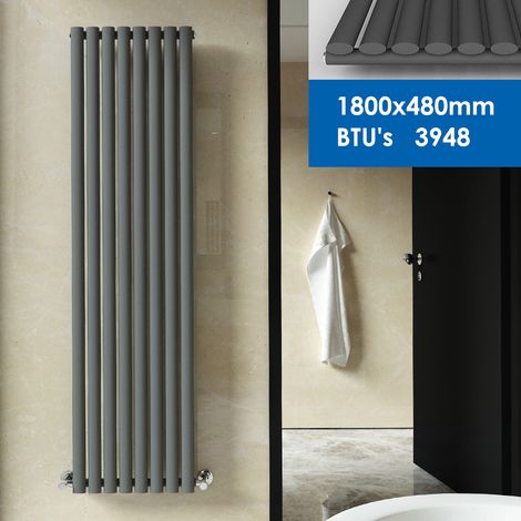 ELEGANT Anthracite Radiator Oval Column Kitchen Heater Designer 1800 x 480 mm Single Panel Vertical Radiator (1/5)