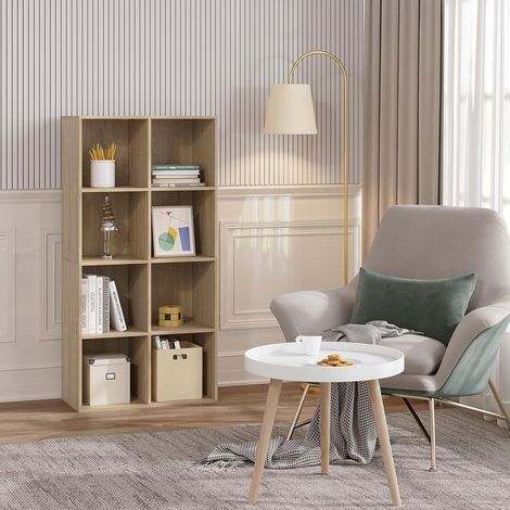 WOLTU Bücherregal 8 Fächer, Standregal helle Eiche, freistehendes Würfelregal, Büroregal Aktenregal Aufbewahrungsregal Raumteiler, 60x121x29,5 cm (BxHxT)