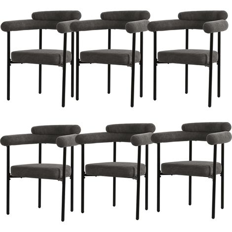 6 sillas de comedor modernas en gris oscuro con tapizado efecto ante y estructura de hierro (1/5)
