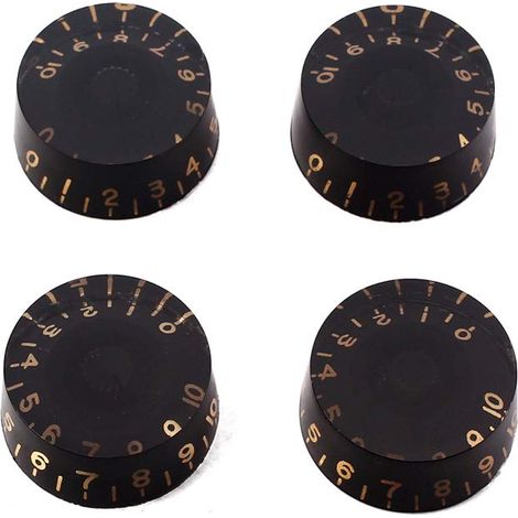 Lot de 4 boutons de contrôle de guitare, noirs et transparents avec mot doré, pour guitare électrique, basse, chapeau, vitesse, volume, tonalité (1/5)