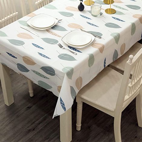 Nappe rectangulaire lavable 137 x 180 cm, en PVC à motif feuilles, résistante aux taches et imperméable, idéale pour la cuisine et le dîner. (1/5)