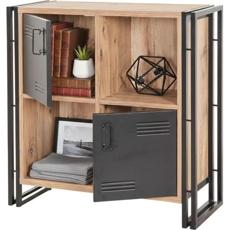 Dmora - Libreria Ercolina, Scaffale da ufficio, Mobile portalibri, Biblioteca, 89x35h89 cm, Quercia e Nero