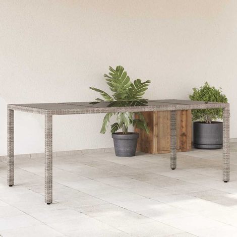 Table de Jardin en Résine Tressée avec Plateau en Verre Trempé Gris 190x90x75 cm - PANGIVO (1/5)