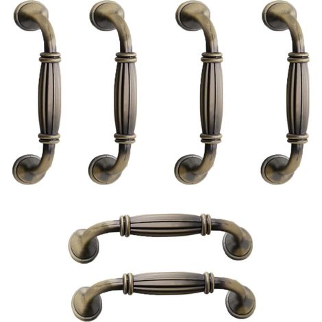 Lot de 6 boutons de meuble vintage, élégants boutons de tiroir, poignées de porte, boutons de cuisine anciens, entraxe de 96 mm, bronze vert (1/5)