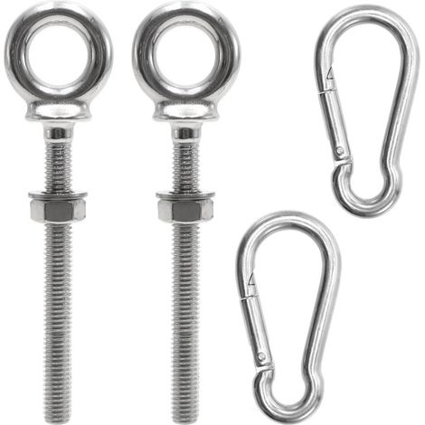Anneau de Levage M8 x Boulon à œil en avec Écrou et Mousquetons pour Fixation Suspension 2 pièces 80 mm Acier Inoxydable (1/5)