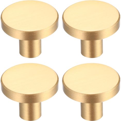 Sollbry Tirador redondo de latón macizo para puerta, mueble, cajón, armario, cómoda, cocina, un solo orificio, dorado - 4 piezas (32 x 20 mm) (1/5)