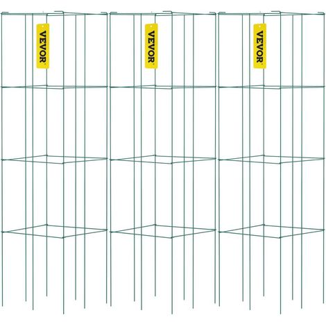 Assemblage Simple Lot de 3 Cages à Tomates Carrées Support Tuteur Acier Revêtu PVC pour Plantes Grimpantes 37x37x100cm (1/5)