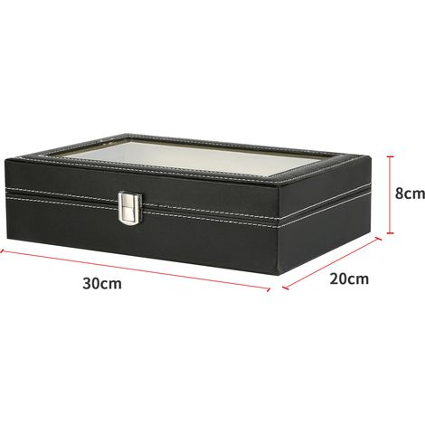 Boîte à montres 12 compartiments – Rangement élégant pour montres et bijoux – Taille 30 × 20 × 8 cm – Poids 1,2 kg – Convient pour bijoux – Jeobest