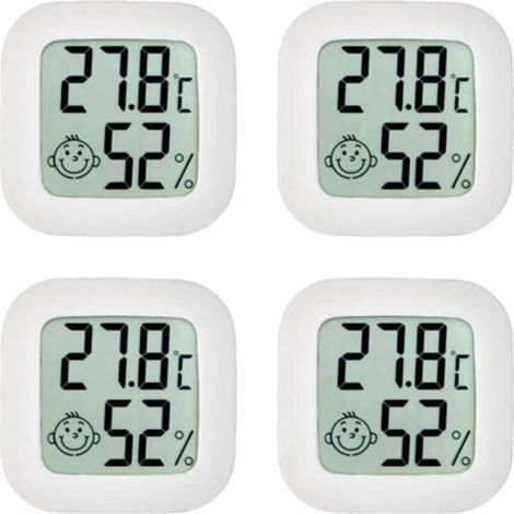 Set aus 4 Raumthermometern, Mini-Thermometern, Hygrometern, hochpräzisen Temperatur-Hygrometern mit Komfortluft-Symbol für Küchen, Babyzimmer, Gewächshäuser, Lagerhallen und Büros.