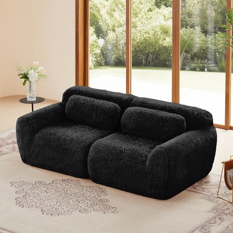Modulares 2-Sitzer-Sofa ohne umlaufendes Gestell, mit weichen schwarzen Kissen (1/5)