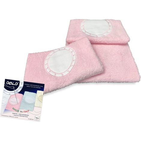 LOT DE 1 SERVIETTE DE TOILETTE + 1 SERVIETTE INVITÉ EN ÉPONGE ET OVALE EN TOILE AÏDA à broder AU POINT DE CROIX avec FILET À LIN Rose