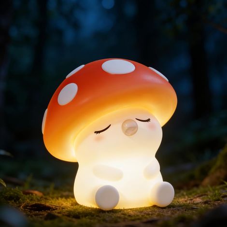 Veilleuse champignon LED rechargeable USB en silicone doux, lampe de chevet enfant avec éclairage chaleureux et décoration chambre (1/5)