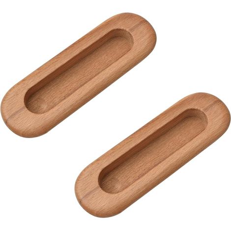 Lot de 2 poignées ovales encastrées en bois dissimulées, poignées de porte coulissante encastrée pour porte coulissante de grange, armoire, tiroir