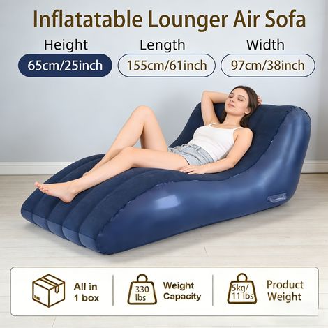 Canapé Gonflable Camping – 155x97x64cm, Portable. Pour Pique-nique/Plage/Maison. Modèle (Bleu). (1/5)