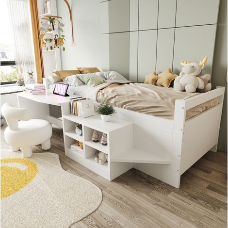 Letto per bambini 90 x 200 cm 3-in-1 con scrivania, USB e contenitori bianco HAVRYA (1/5)