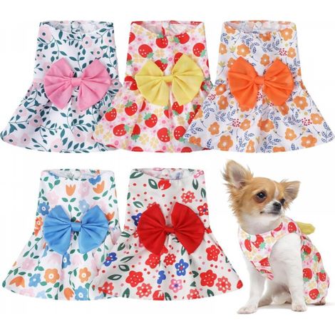 Lot de 5 robes pour petites filles, motif floral, avec nœud papillon, pour chiennes et chats, 5 styles (XS) (1/4)