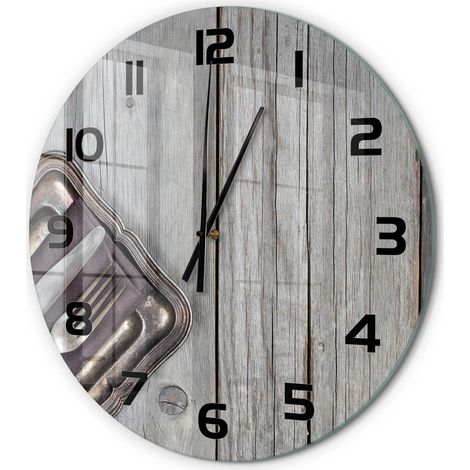 Horloge Murale Ronde Sans Tic-Tac en Verre Moderne Chambre Bureau Couverts sur des planches fi 60 cm (1/5)
