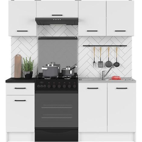 Cuisine complète 180 cm,Ensemble de meuble de cuisine coloris blanc, plan de travail non inclus (1/3)